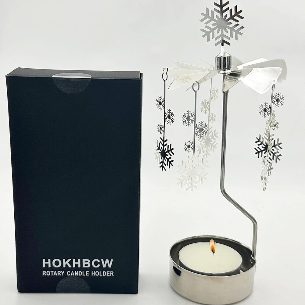 Rotary Candle Holder Spinning Candleholder Metal Small Gift Snow2 - Picture 6 of 6
